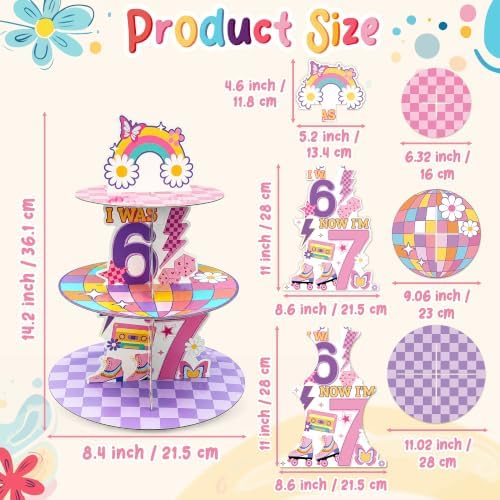 Groovy 67 Cupcake Stand - 3Tier I was 6 Now I'm 7 Dessert Holder in Colorful, alternate view 3
