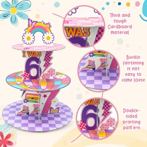 Groovy 67 Cupcake Stand - 3Tier I was 6 Now I'm 7 Dessert Holder in Colorful, alternate view 4