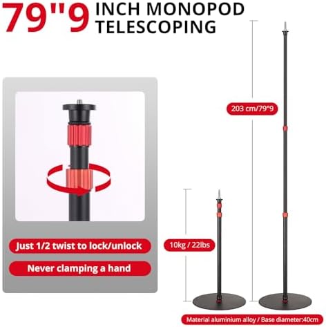 GVM YB2L200 79.9in Heavy Duty Light Stand Kit (2-Pack), Round Base Monopod, 10kg Load Capacity, Flat Base for, alternate view