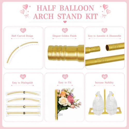 Half Arch Balloon Backdrop Stand with Base, 7.2 x 5.9 Feet, Gold in 7.2 x 5.9 Feet in Gold, alternate view 5