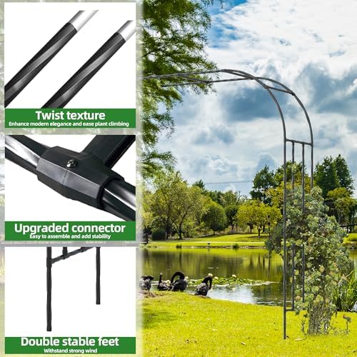 Half Garden Arch Trellis, 7.9FT Metal Arbor for Climbing Plants Outdoor in 47.2 inch Length - Black, alternate view 2