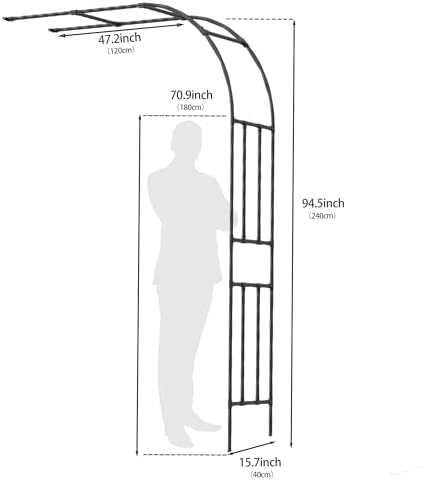 Half Garden Arch Trellis, 7.9FT Metal Arbor for Climbing Plants Outdoor in 47.2 inch Length - Black, alternate view 3