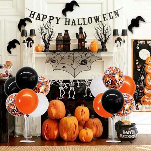 Halloween Balloon Stand Black Orange Balloon Centerpiece for Table in 32 Count (Pack of 1) in Metallic Blue, alternate view 2