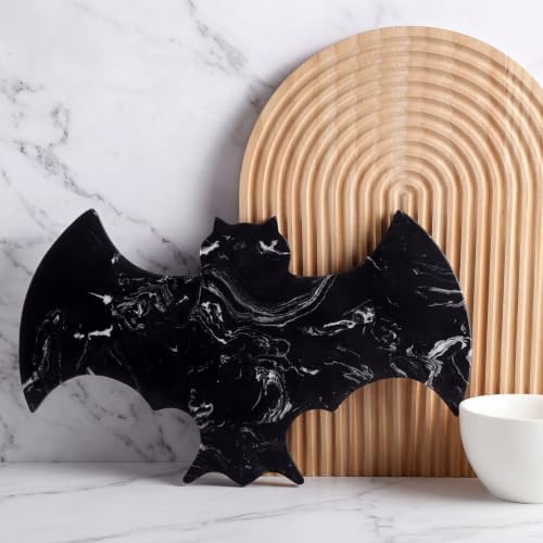 Halloween Bat Marble Cheese Board Black Charcuterie Cutting Tray Marble Serving Decorative for Halloween