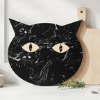Halloween Black Cat Marble Cheese Board, 11 x 9.8 Inch Black Marble Charcuterie Board Decorative Serving Tray
