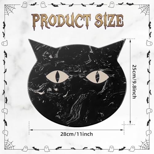 Halloween Black Cat Marble Cheese Board, 11 x 9.8 Inch Black Marble Charcuterie Board Decorative Serving Tray, alternate view