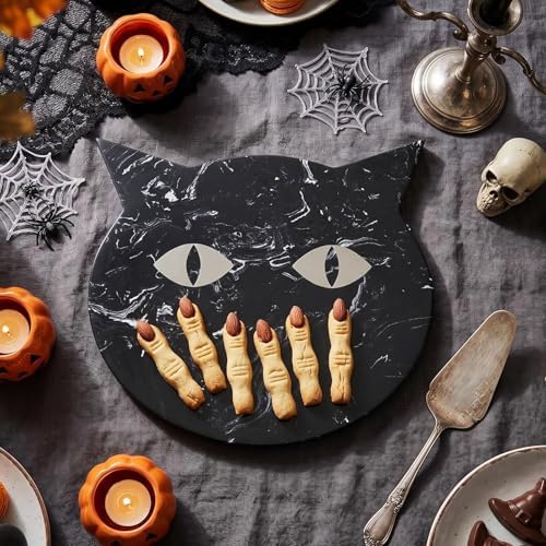 Halloween Black Cat Marble Cheese Board, 11 x 9.8 Inch Black Marble Charcuterie Board Decorative Serving Tray, alternate view