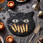 Halloween Black Cat Marble Cheese Board, 11 x 9.8 Inch Black Marble Charcuterie Board Decorative Serving Tray, alternate view
