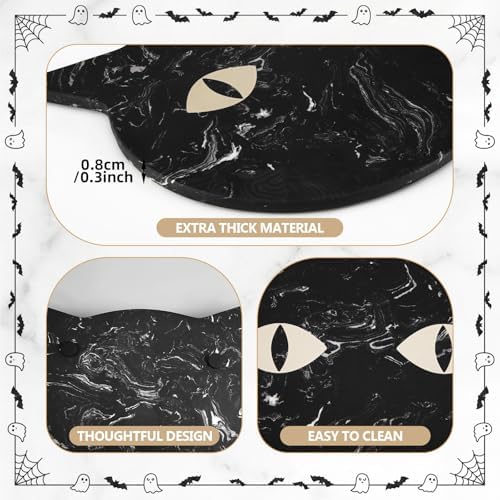 Halloween Black Cat Marble Cheese Board, 11 x 9.8 Inch Black Marble Charcuterie Board Decorative Serving Tray, alternate view