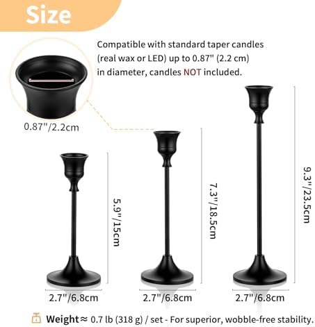 Halloween Candle Holder for Candlestick: Solid Aluminum - Set of 6 in Black, alternate view 2