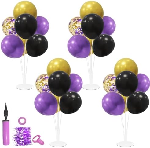 Halloween Decorations,4Set Purple Black Gold Balloon Stand Kit in 4 Count (Pack of 1) in Black Gold