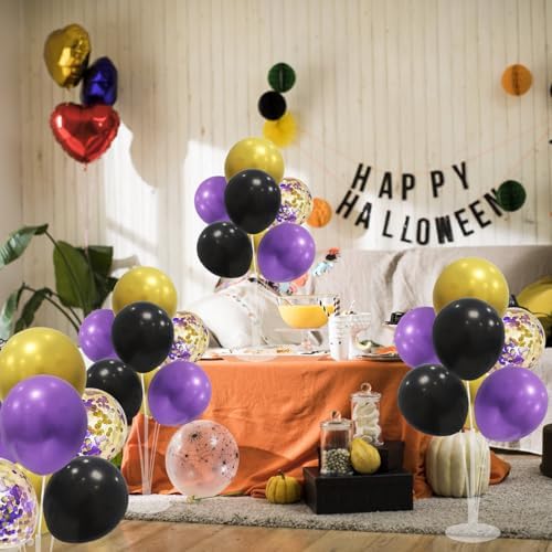 Halloween Decorations,4Set Purple Black Gold Balloon Stand Kit in 4 Count (Pack of 1) in Black Gold, alternate view 4