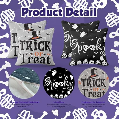 Halloween Decorations - Halloween Pillow Covers 18x18 | Halloween Decor Indoor Outdoor - Skeleton Ghost Pumpkin, alternate