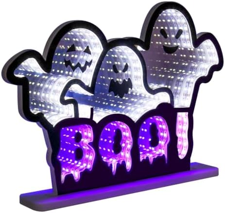 Halloween Decorations Indoor, BOO Infinity Mirror Tunnel Light with 3 Ghosts for Halloween Decor, Spooky Night