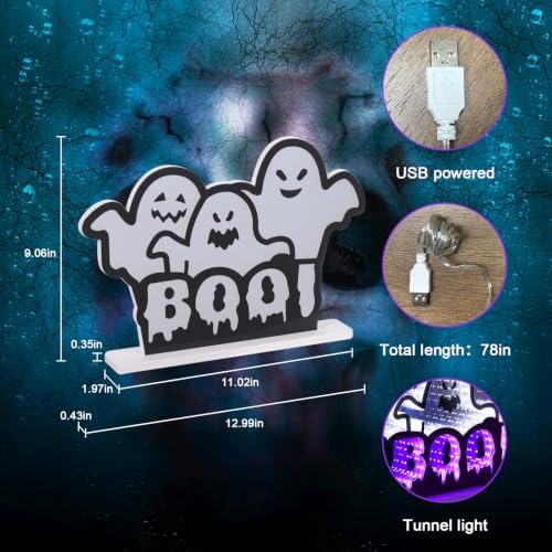 Halloween Decorations Indoor, BOO Infinity Mirror Tunnel Light with 3 Ghosts for Halloween Decor, Spooky Night, alternate
