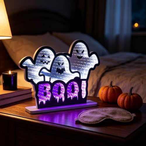 Halloween Decorations Indoor, BOO Infinity Mirror Tunnel Light with 3 Ghosts for Halloween Decor, Spooky Night, alternate