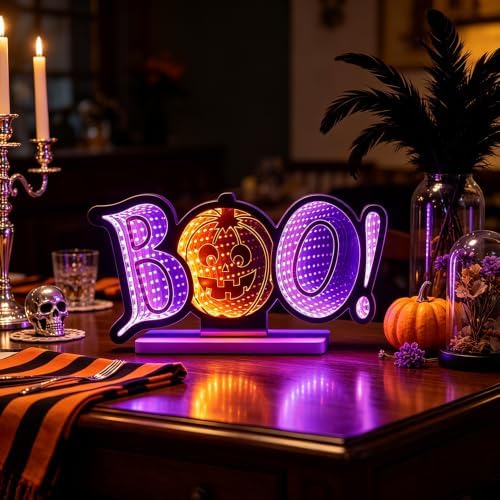 Halloween Decorations Indoor, Boo Pumpkin Infinity Mirror Tunnel Light for Halloween Decor, Night Lights with, alternate view