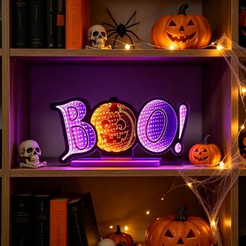 Halloween Decorations Indoor, Boo Pumpkin Infinity Mirror Tunnel Light for Halloween Decor, Night Lights with, alternate view