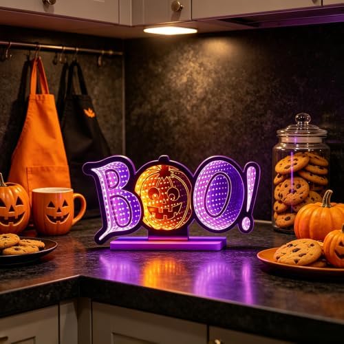 Halloween Decorations Indoor, Boo Pumpkin Infinity Mirror Tunnel Light for Halloween Decor, Night Lights with, alternate view