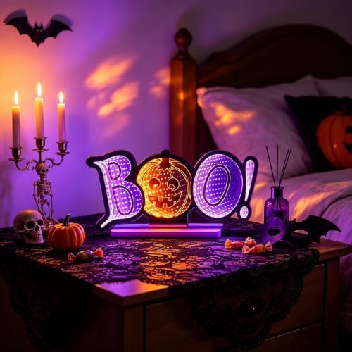 Halloween Decorations Indoor, Boo Pumpkin Infinity Mirror Tunnel Light for Halloween Decor, Night Lights with, alternate view