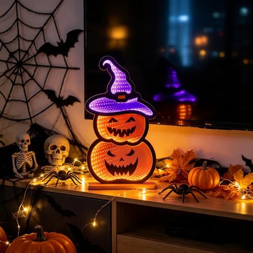 Halloween Decorations Indoor, Scary Pumpkin Infinity Mirror Tunnel Light for Halloween Decor, Witch Hat Night, alternate view