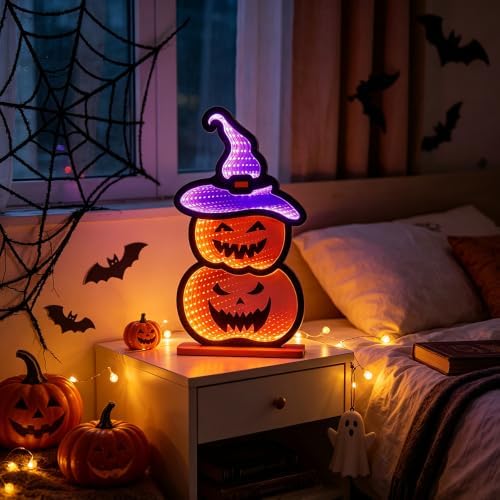 Halloween Decorations Indoor, Scary Pumpkin Infinity Mirror Tunnel Light for Halloween Decor, Witch Hat Night, alternate view