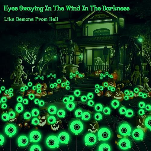 Halloween Decorations Outdoor, 4 Pack 24 LED Solar Scary Eyeball Swaying Lights, Green Solar Firefly Lights, alternate view 6