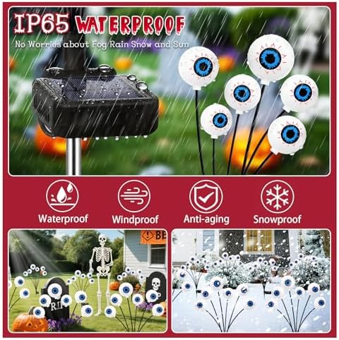Halloween Decorations Outdoor, 6 Pack 36 LED Solar Red Scary Eyeball Swaying Lights, Solar Firefly Light, alternate view 4