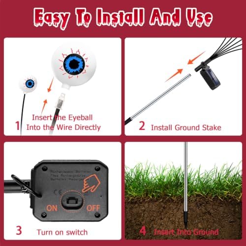 Halloween Decorations Outdoor, 6 Pack 36 LED Solar Red Scary Eyeball Swaying Lights, Solar Firefly Light, alternate view 5