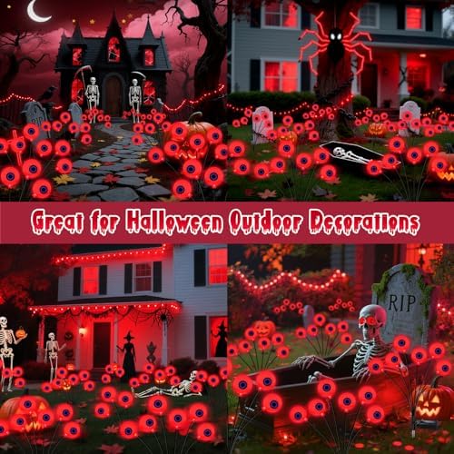 Halloween Decorations Outdoor, 6 Pack 36 LED Solar Red Scary Eyeball Swaying Lights, Solar Firefly Light, alternate view 6
