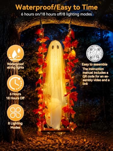 Halloween Decorations Outdoor Indoor-5.3ft Hanging Ghost Decor with a Maple Leaf 6.6ft Swing, Ghost Light, alternate view 2