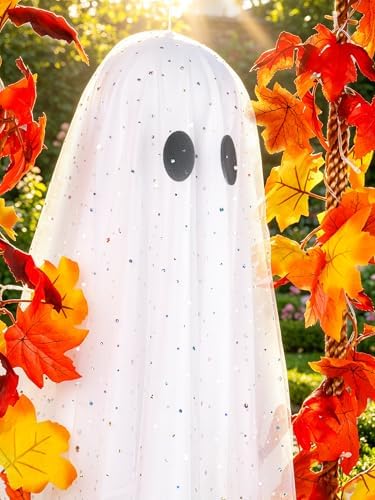Halloween Decorations Outdoor Indoor-5.3ft Hanging Ghost Decor with a Maple Leaf 6.6ft Swing, Ghost Light, alternate view 4