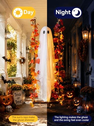 Halloween Decorations Outdoor Indoor-5.3ft Hanging Ghost Decor with a Maple Leaf 6.6ft Swing, Ghost Light, alternate view 5
