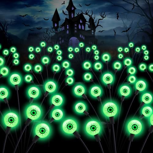 Halloween Decorations Outdoor Solar Scary Eyeball Lights,4Pack 32LEDs in Halloween Decor Lights 4Pack-32LEDs