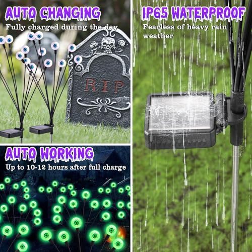 Halloween Decorations Outdoor Solar Scary Eyeball Lights,4Pack 32LEDs in Halloween Decor Lights 4Pack-32LEDs, alternate view
