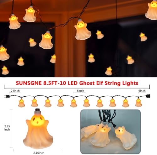 Halloween Ghost LED String Lights 8.5FT Indoor String Lights with 10 LED White Genius for Outdoor Patio Indoor, alternate