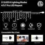 Halloween Icicle Lights Outdoor, 512 LED 46.5 FT 8 Lighting Modes with Timer & Memory, Curtain Fairy String, alternate view 5