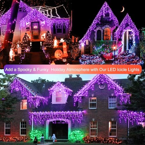 Halloween Icicle Lights Outdoor, 512 LED 46.5 FT 8 Lighting Modes with Timer & Memory, Curtain Fairy String, alternate view 6
