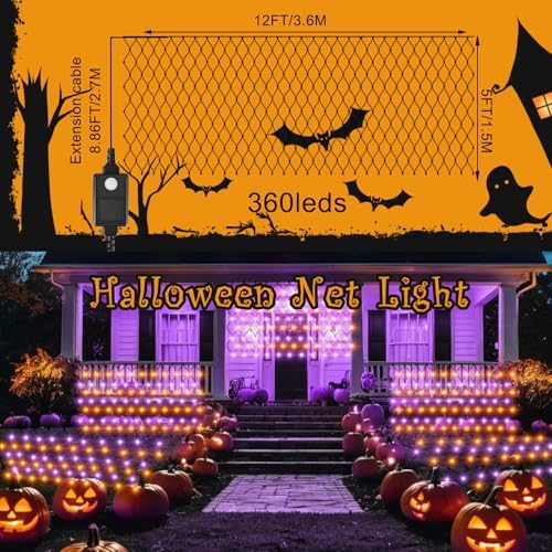 Halloween Net Lights Outdoor 360 LED 12x5 FT Bush Orange Purple Light in 12x5 FT, alternate view 2