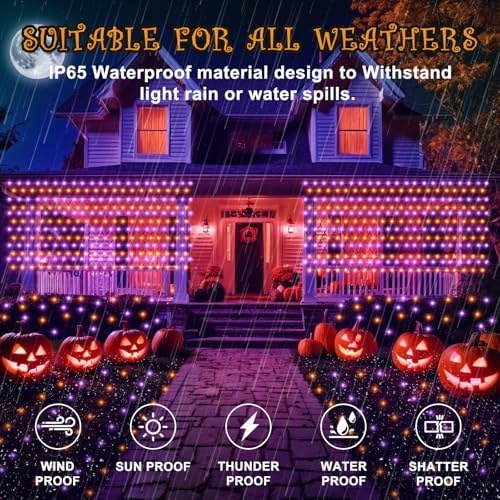 Halloween Net Lights Outdoor 360 LED 12x5 FT Bush Orange Purple Light in 12x5 FT, alternate view 3