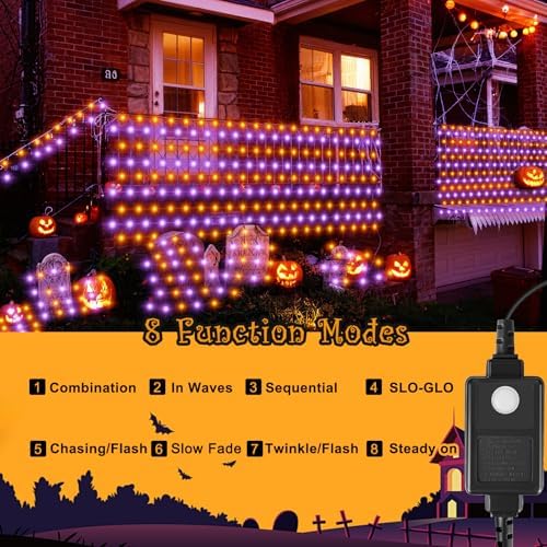 Halloween Net Lights Outdoor 360 LED 12x5 FT Bush Orange Purple Light in 12x5 FT, alternate view 4