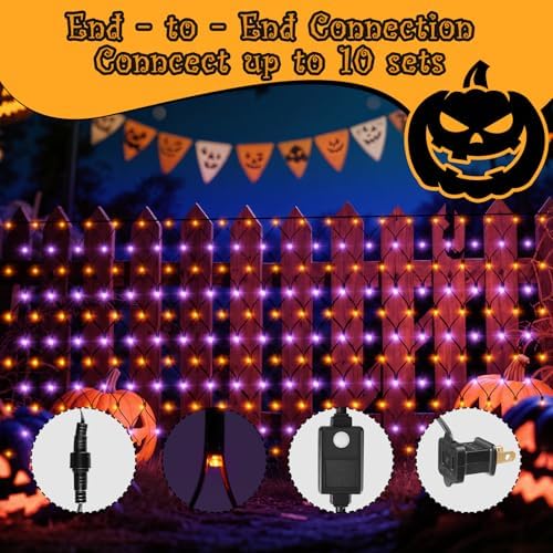 Halloween Net Lights Outdoor 360 LED 12x5 FT Bush Orange Purple Light in 12x5 FT, alternate view 5