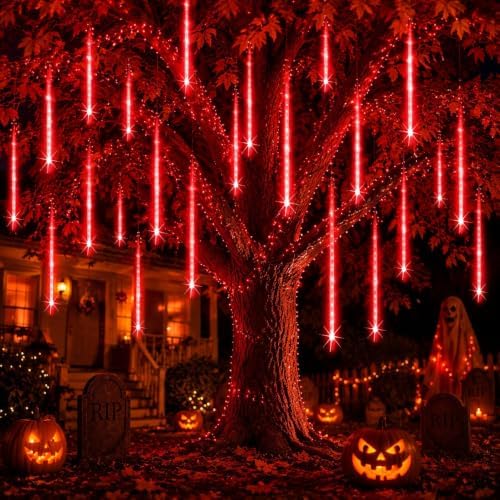 Halloween Outdoor Lights, UL Certified Red Meteor Shower Lights in Red