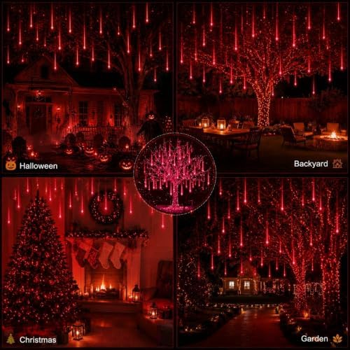 Halloween Outdoor Lights, UL Certified Red Meteor Shower Lights in Red, alternate view 4