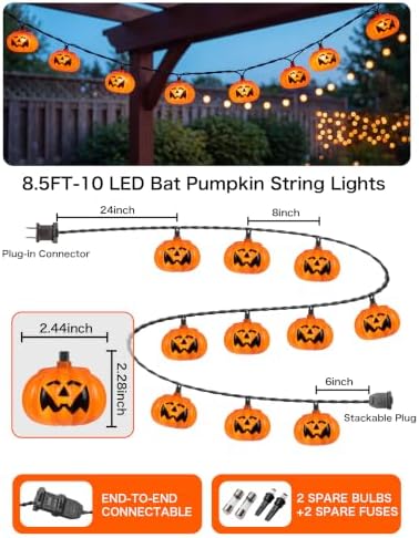 Halloween Pumpkin String Lights 8.5ft Orange Hanging Decorative String Lights with 10 LED Pumpkin for Indoor, alternate view