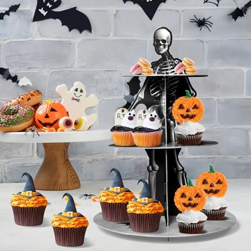 Halloween Skeleton Cupcake Stand, 3 Tier Cupcake Tower Cardboard in Halloween Skeleton, alternate view 2