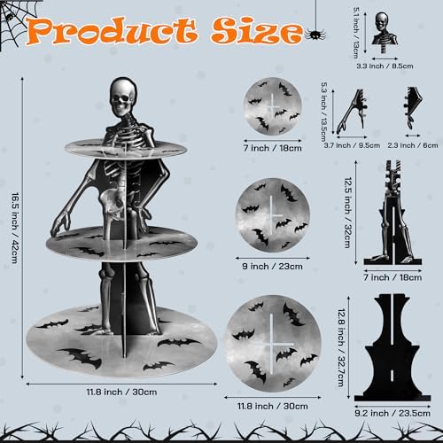 Halloween Skeleton Cupcake Stand, 3 Tier Cupcake Tower Cardboard in Halloween Skeleton, alternate view 3