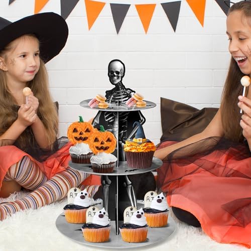Halloween Skeleton Cupcake Stand, 3 Tier Cupcake Tower Cardboard in Halloween Skeleton, alternate view 6
