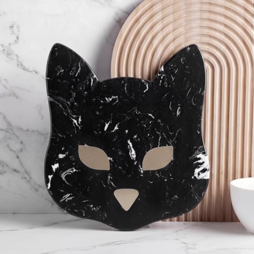 Halloween Spooky Black Cat Marble Cutting Cheese Board 11 x 9 in in 12.4"L x 12.4"W in Black