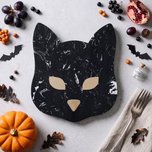 Halloween Spooky Black Cat Marble Cutting Cheese Board 11 x 9 in in 12.4"L x 12.4"W in Black, alternate view 3